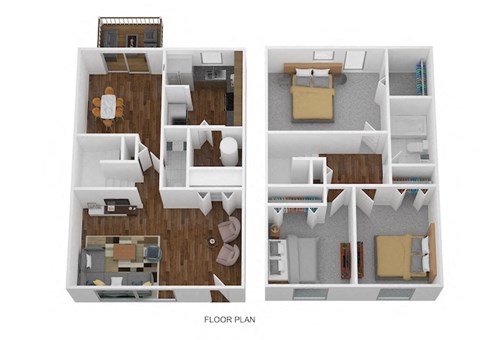 3 Bed Townhome - North Floor Plan at Coldwater Flats, Evansville, Indiana